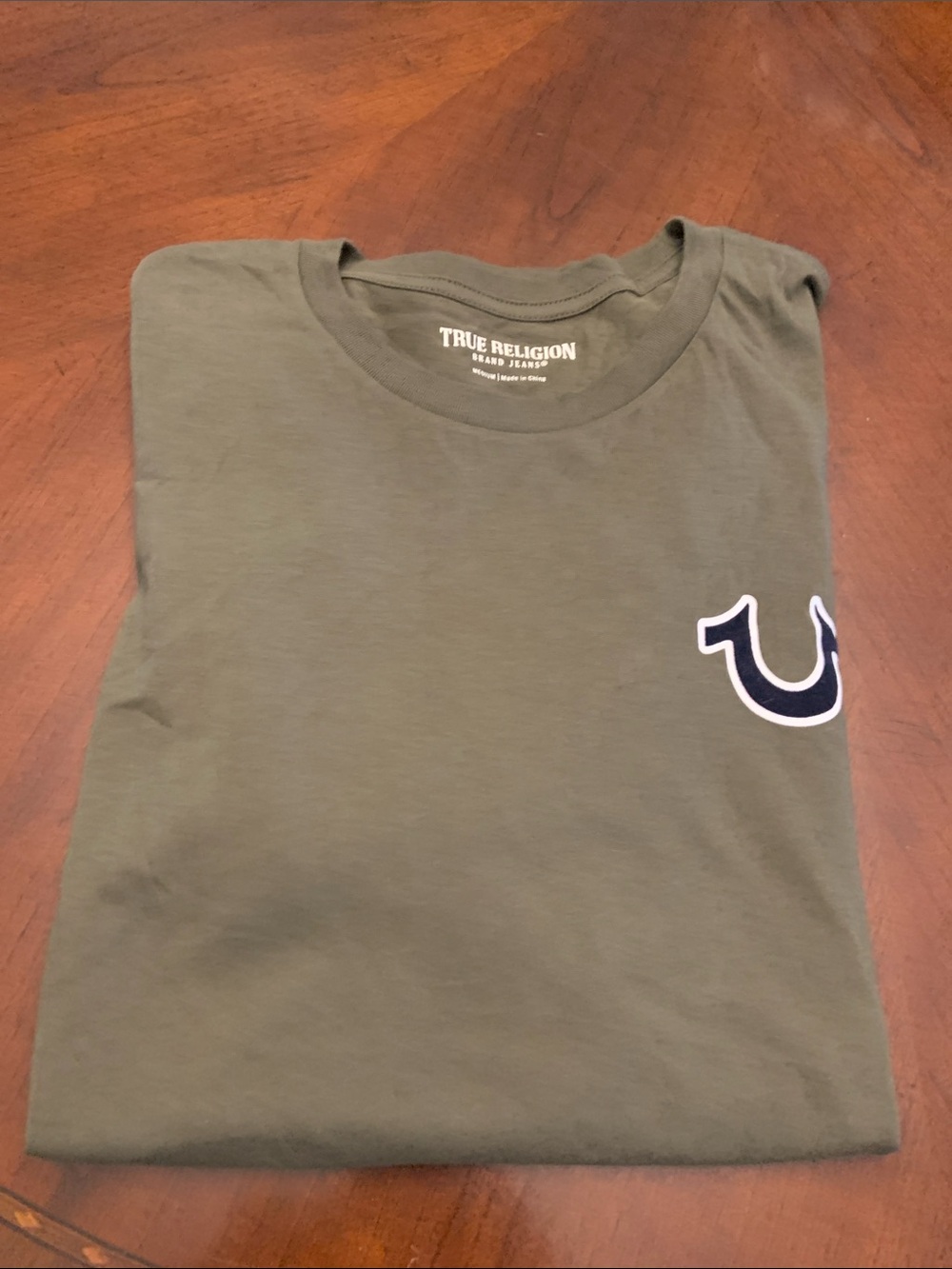 True Religion Short Sleeve Crewneck Tee in Olive Green with Navy Logo